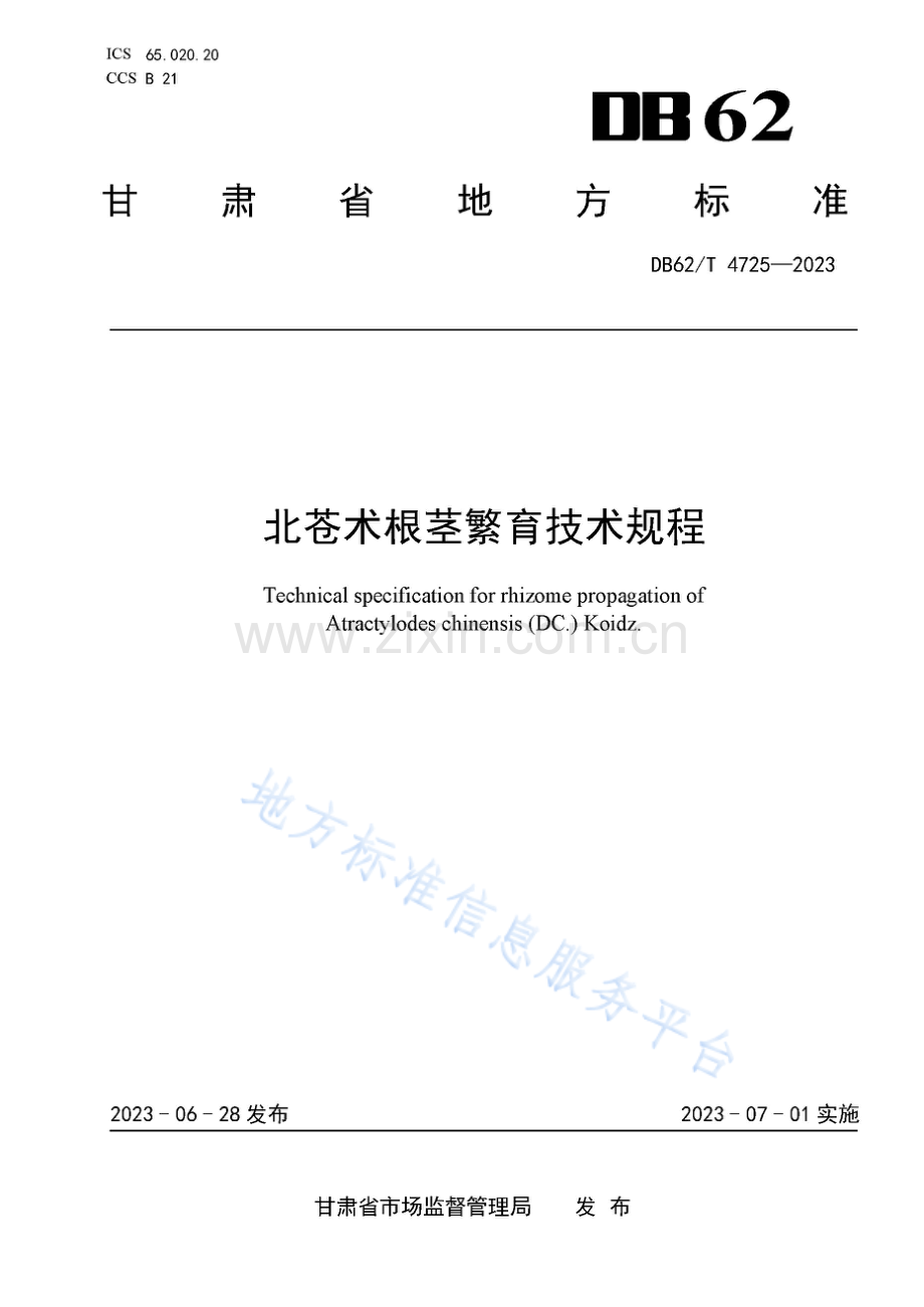 DB62_T 4725-2023北苍术根茎繁育技术规程.pdf_第1页