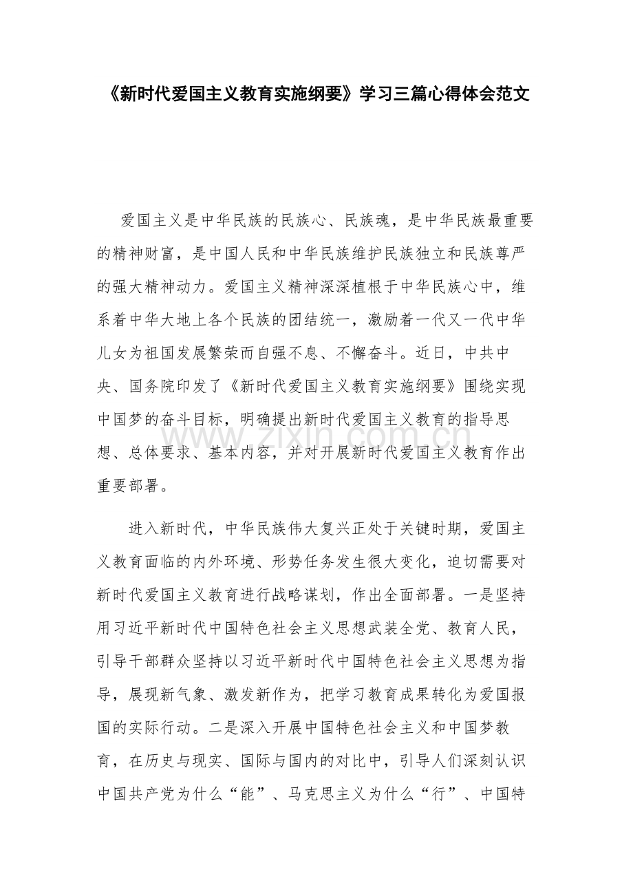 《新时代爱国主义教育实施纲要》学习三篇心得体会范文.docx_第1页