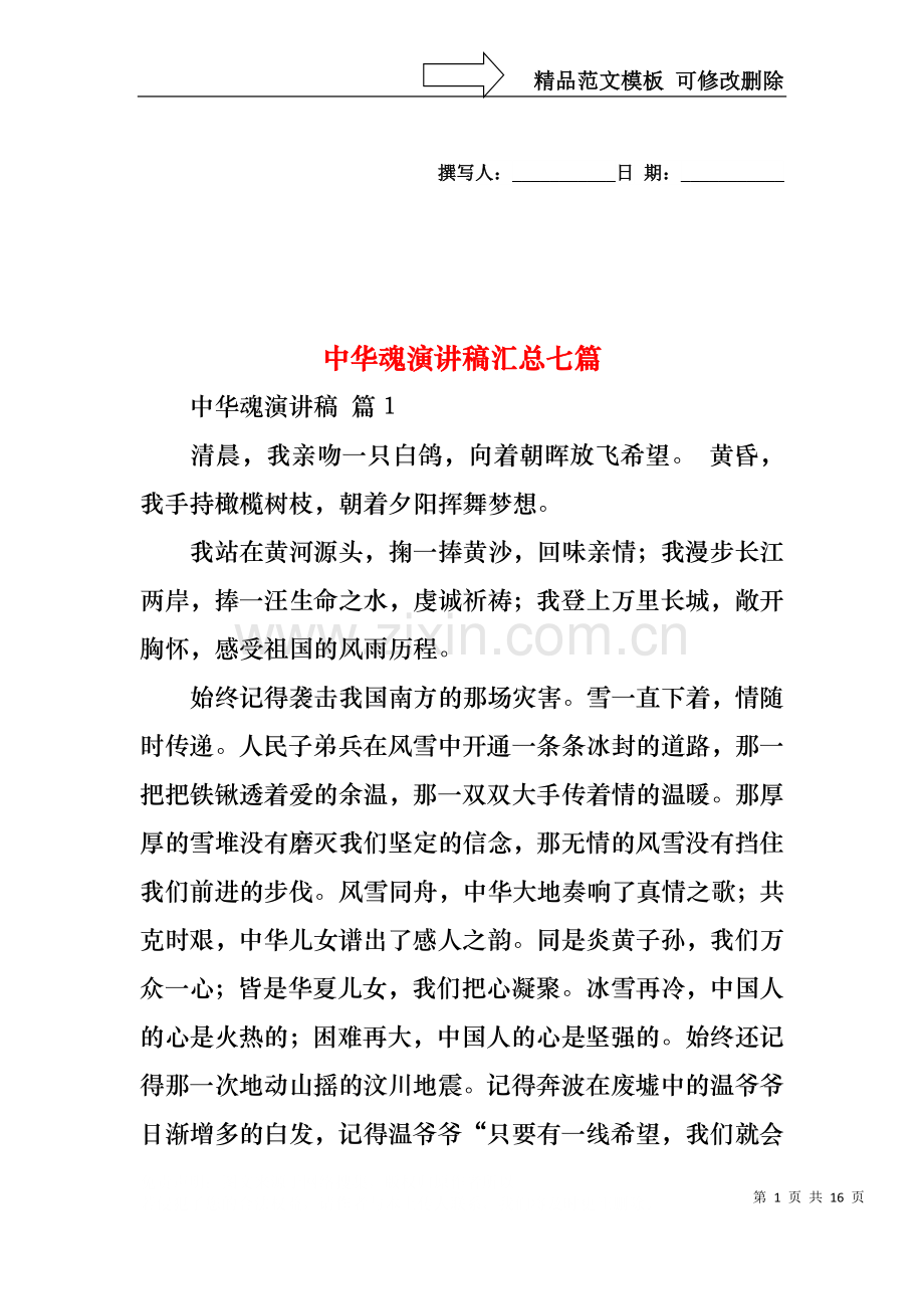 中华魂演讲稿汇总七篇2.docx_第1页