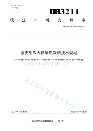 DB3211T1052-2022厚皮甜瓜大棚早熟栽培技术规程.pdf
