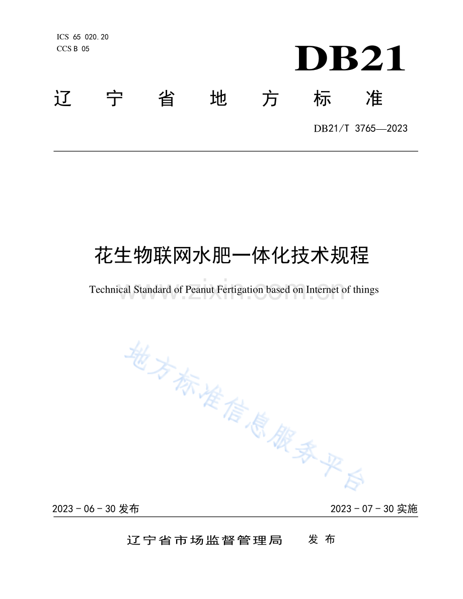 DB21_T+3765—2023花生物联网水肥一体化技术规程.pdf_第1页