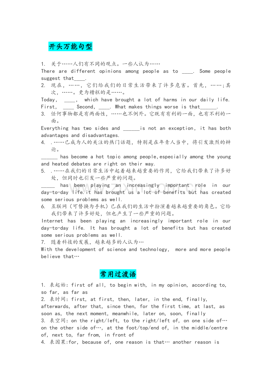 初中复习专题之英语作文句型知识点.docx_第1页