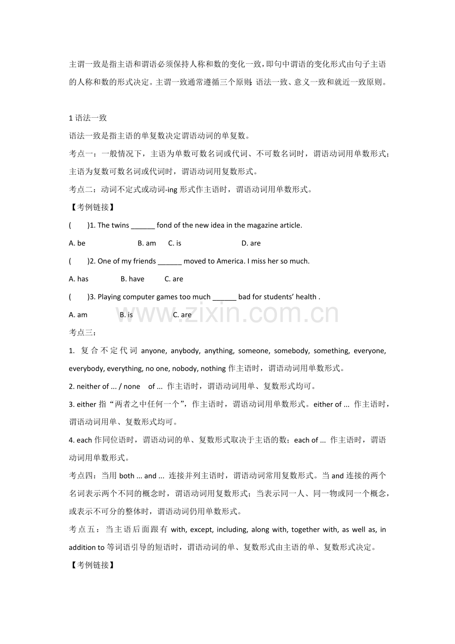 初中英语考试语法专题之主谓一致精讲讲练.docx_第1页