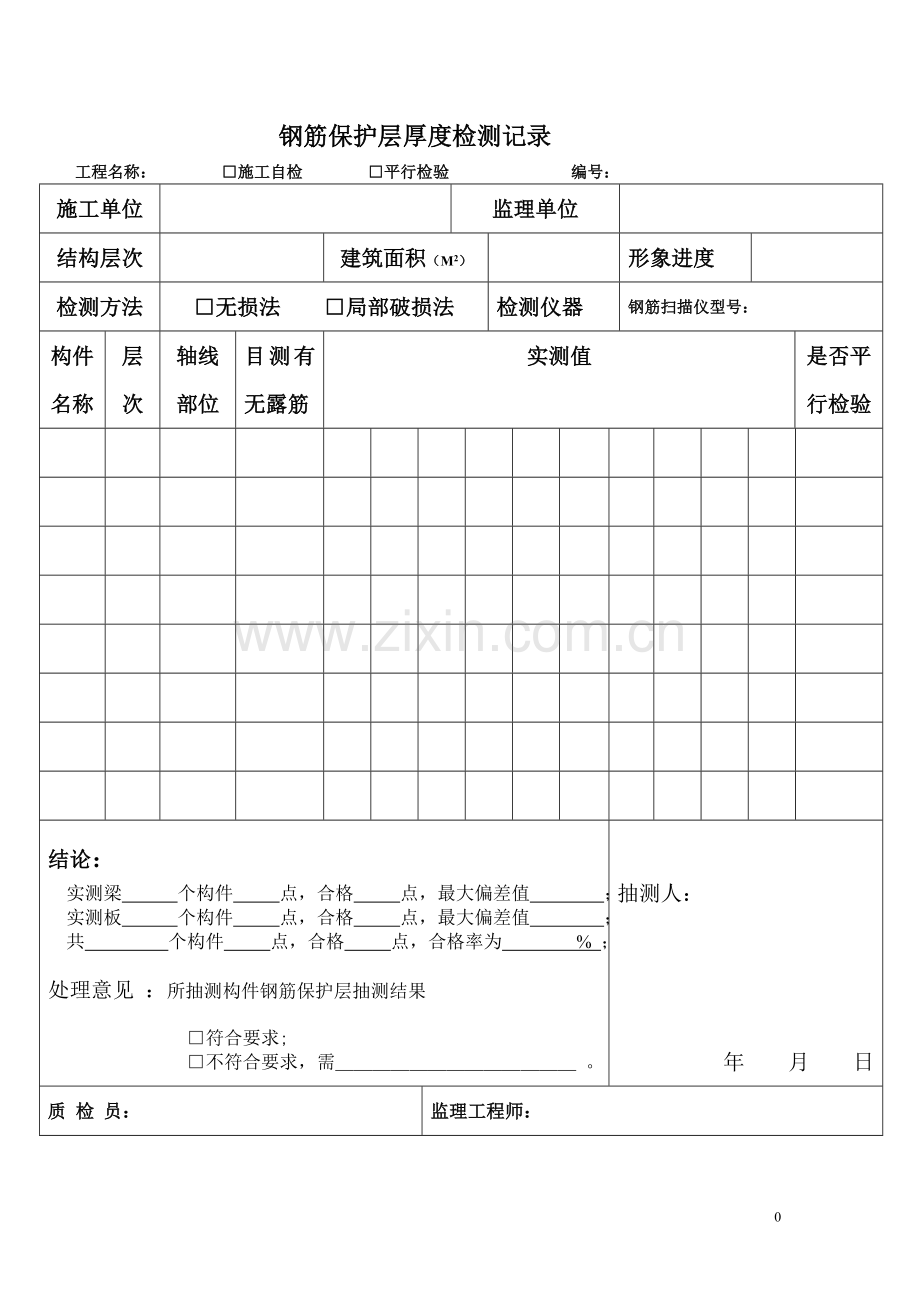 钢筋保护层厚度检测记录表格.doc_第1页