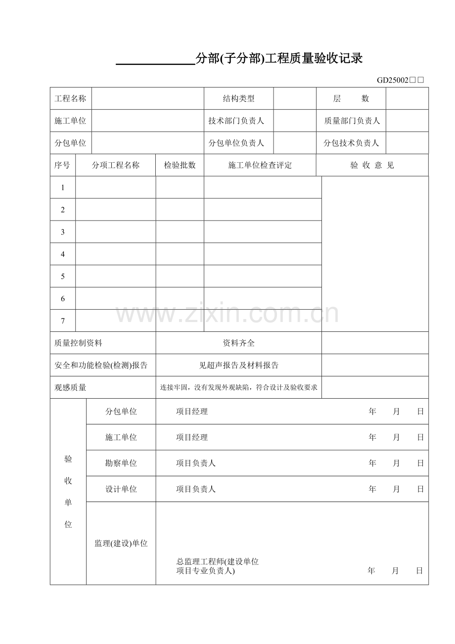 分部(子分部)工程质量验收记录表.doc_第1页