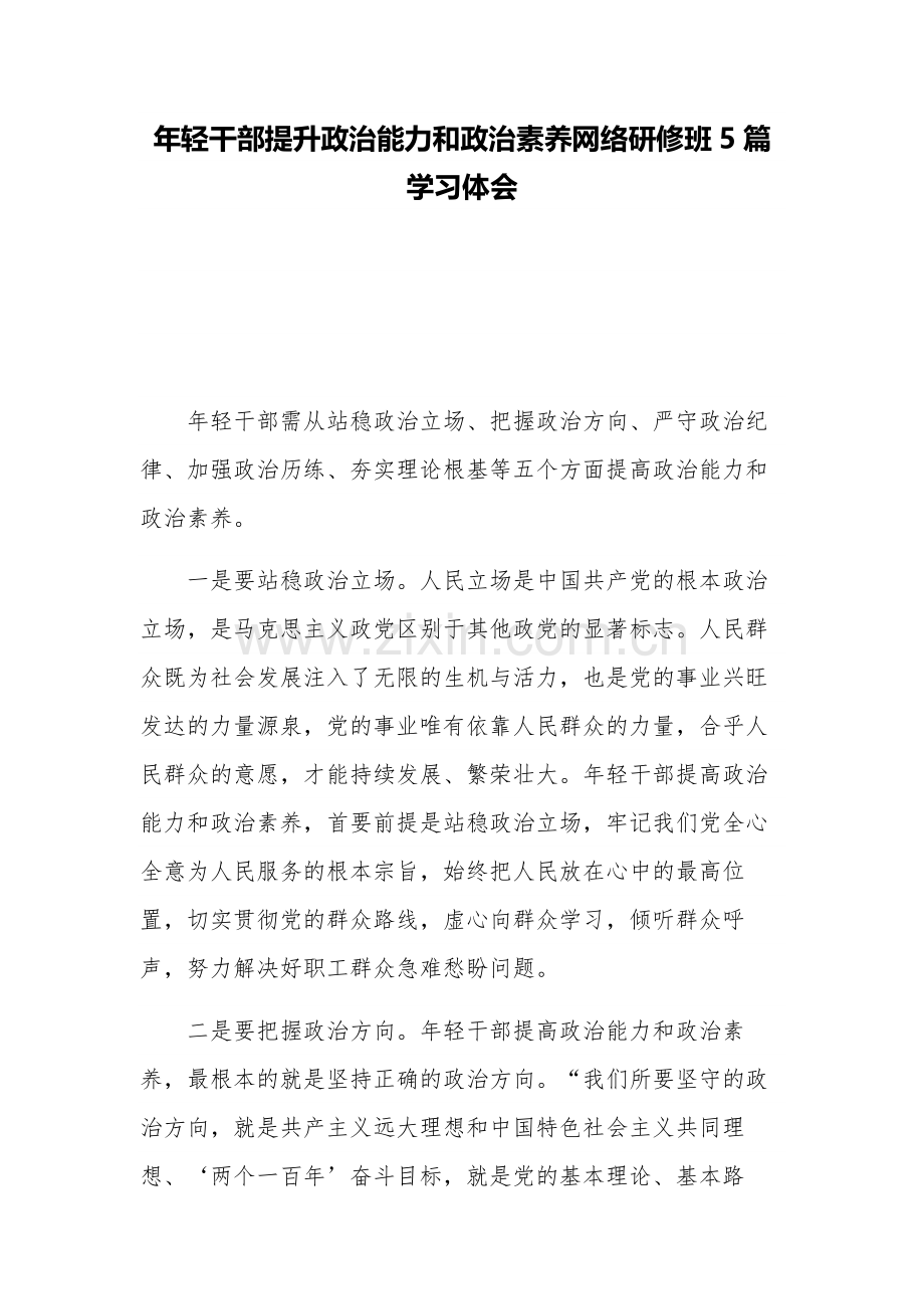 年轻干部提升政治能力和政治素养网络研修班5篇学习体会.docx_第1页