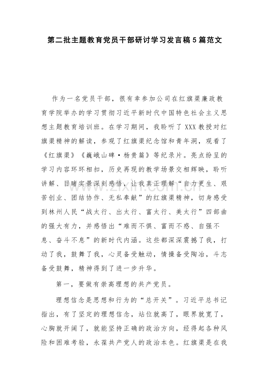 第二批主题教育党员干部研讨学习发言稿5篇范文.docx_第1页