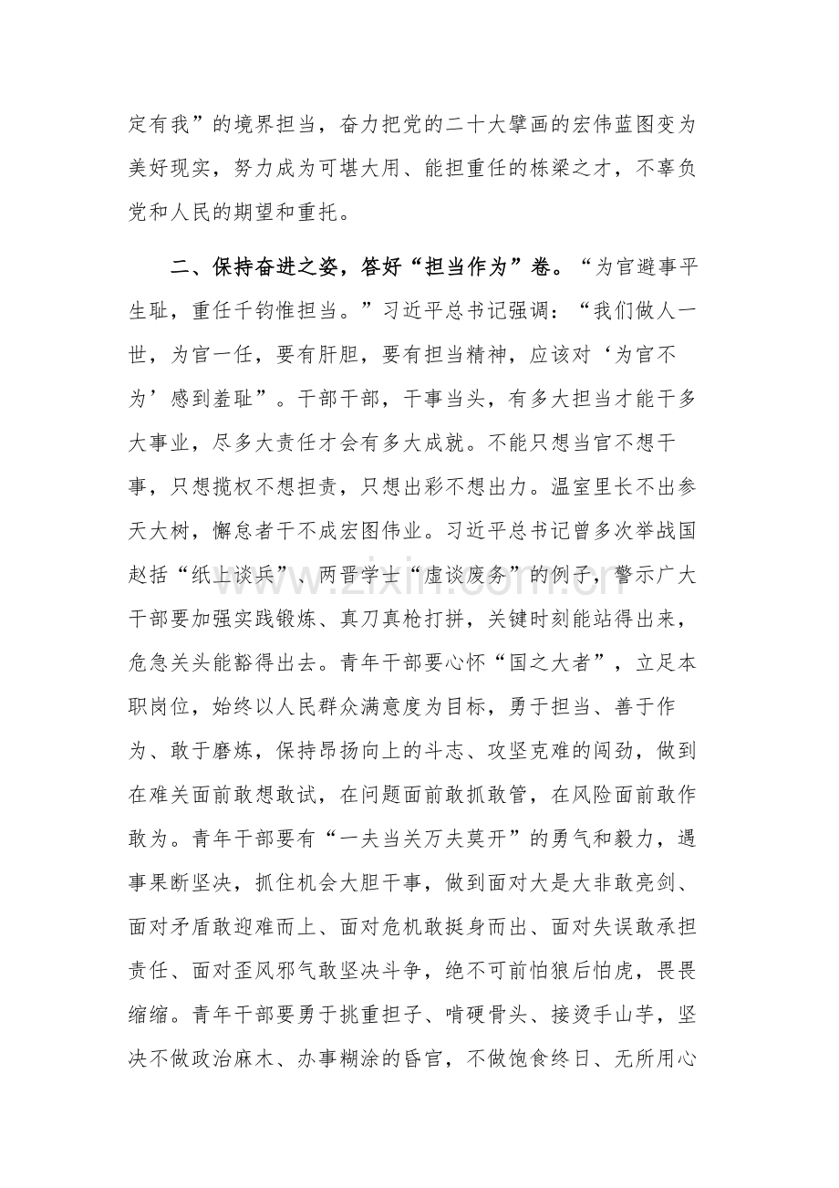 青年干部应当坚定理想信念勇于担当作为交流发言党课讲稿合集范文.docx_第2页