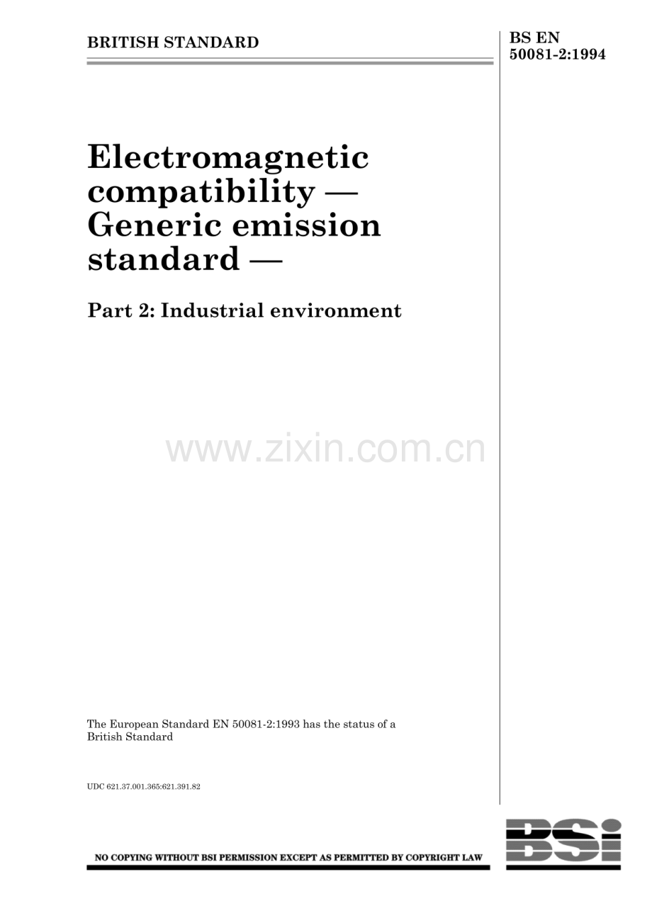 BS EN 50081-2 Electromagnetic Compatibility英国标准电子版下载.pdf_第1页