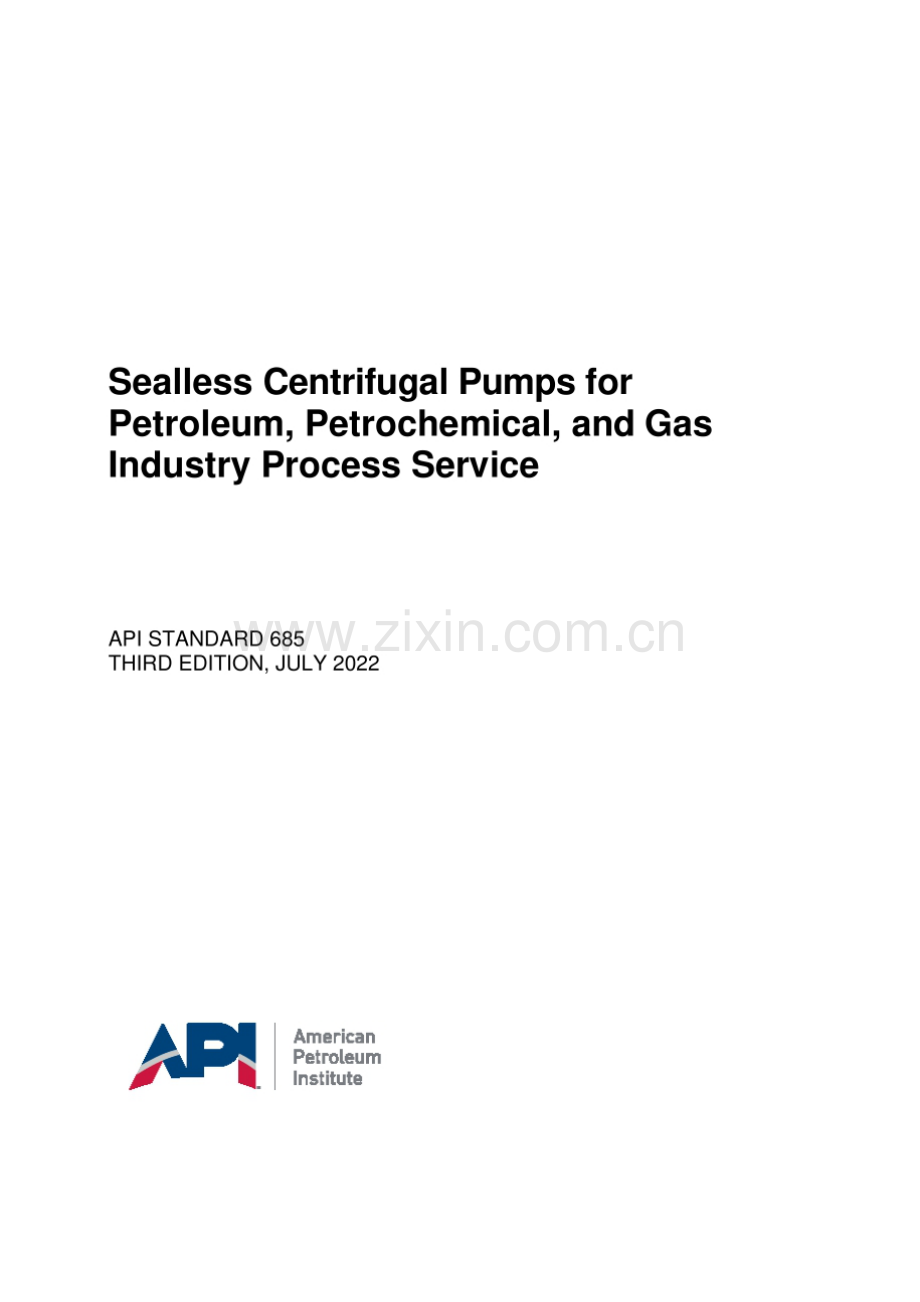 API STD 685-2022 石油、石化和天然气工业工艺用无逢离心泵.pdf_第1页