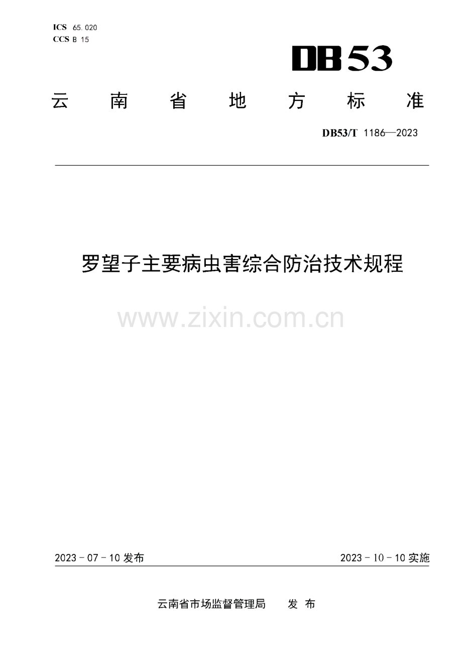 DB53∕T 1186-2023 罗望子主要病虫害综合防治技术规程(云南省).pdf_第1页