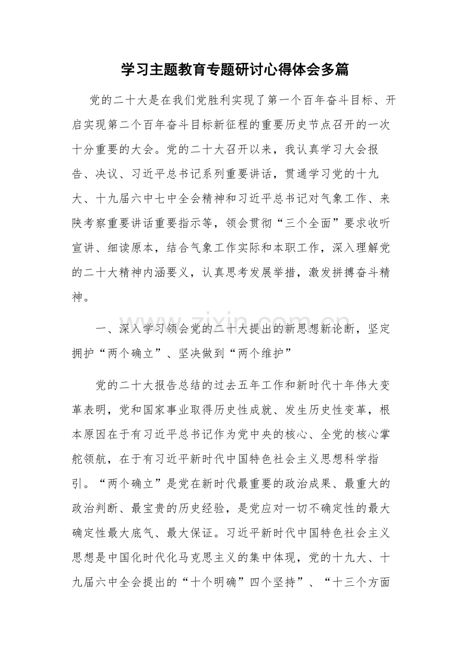 学习主题教育专题研讨心得体会多篇.docx_第1页