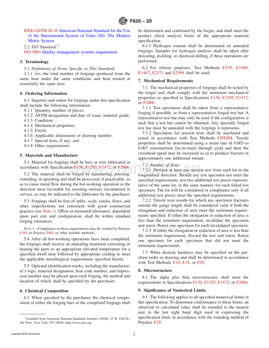 ASTM F620-20 Alpha Plus Beta条件下手术植入物钛合金锻件标准规范.pdf_第2页