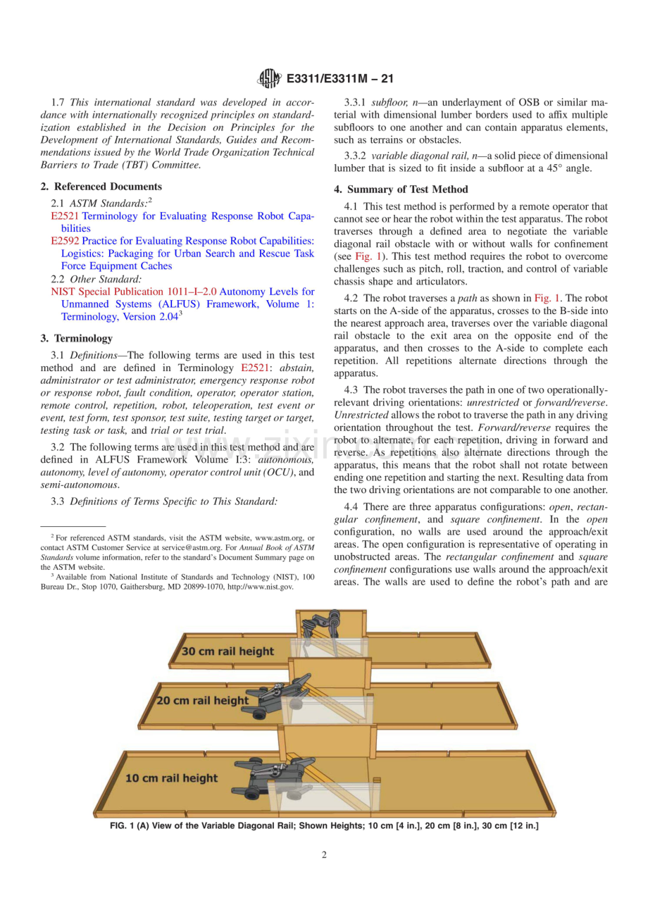 ASTM E3311 E3311M-21 使用可变对角轨道障碍物评估机器人机动性响应的标准试验方法.pdf_第2页