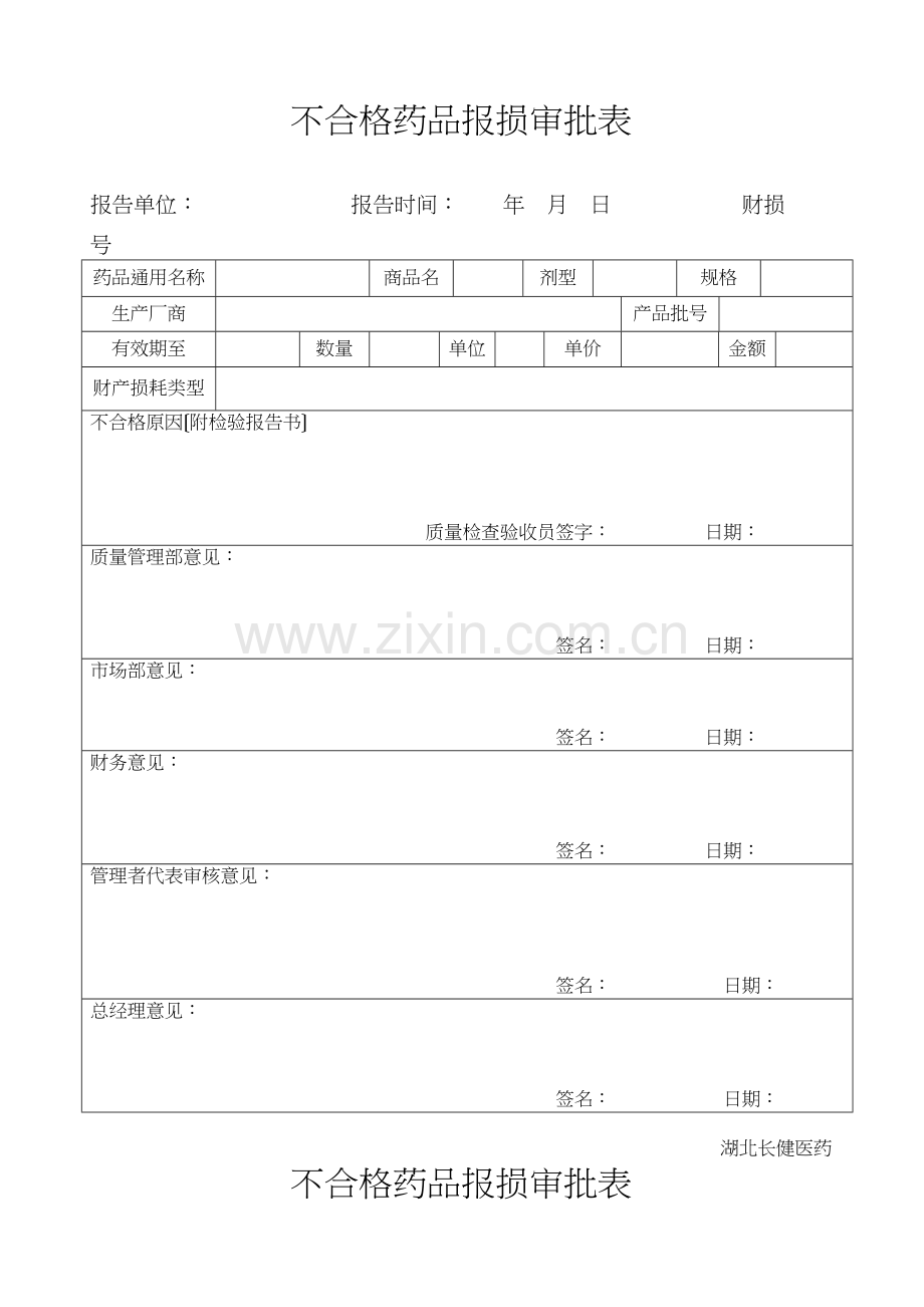 不合格药品报损审批表.docx_第1页