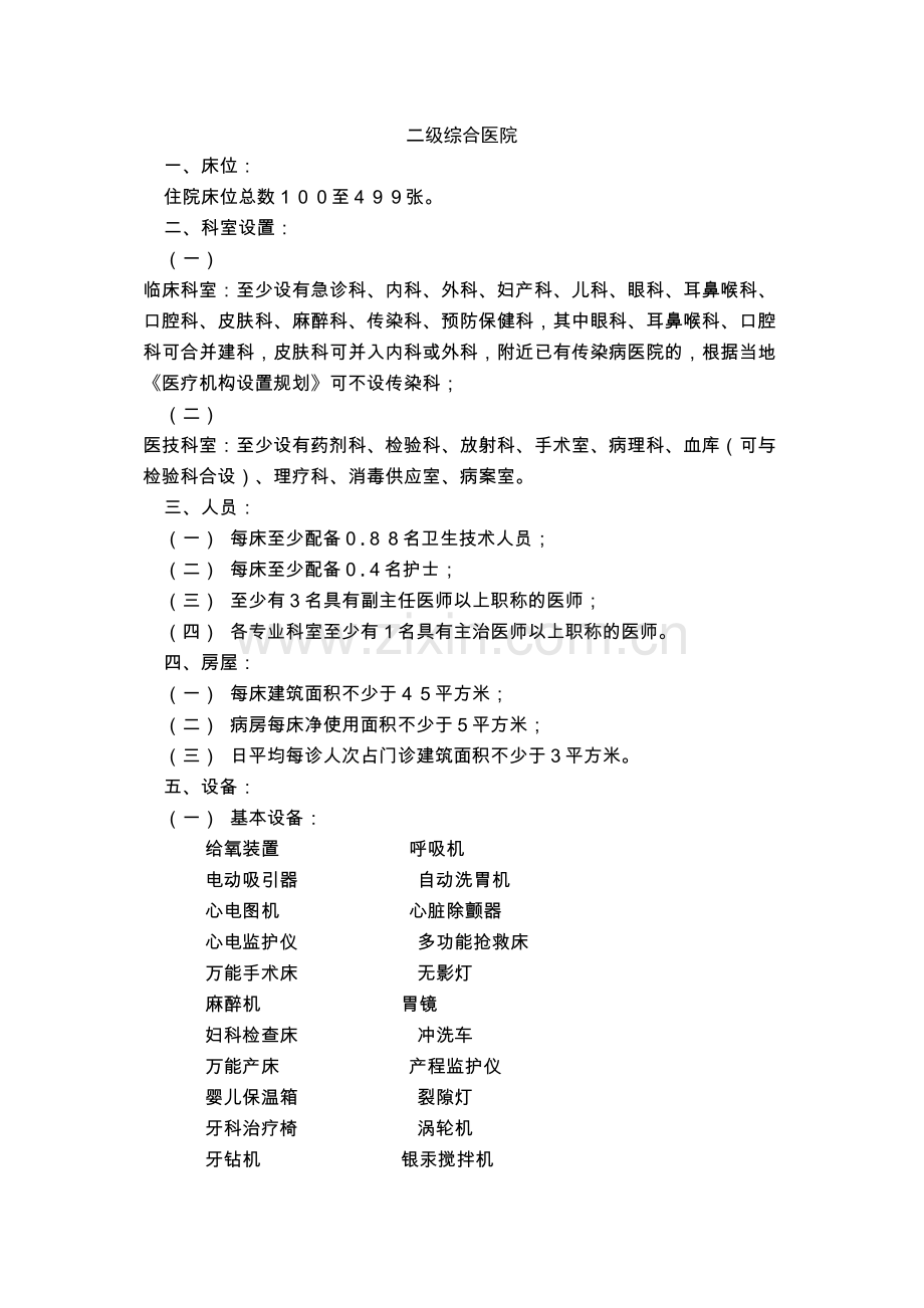 二级综合医院设置标准.docx_第1页