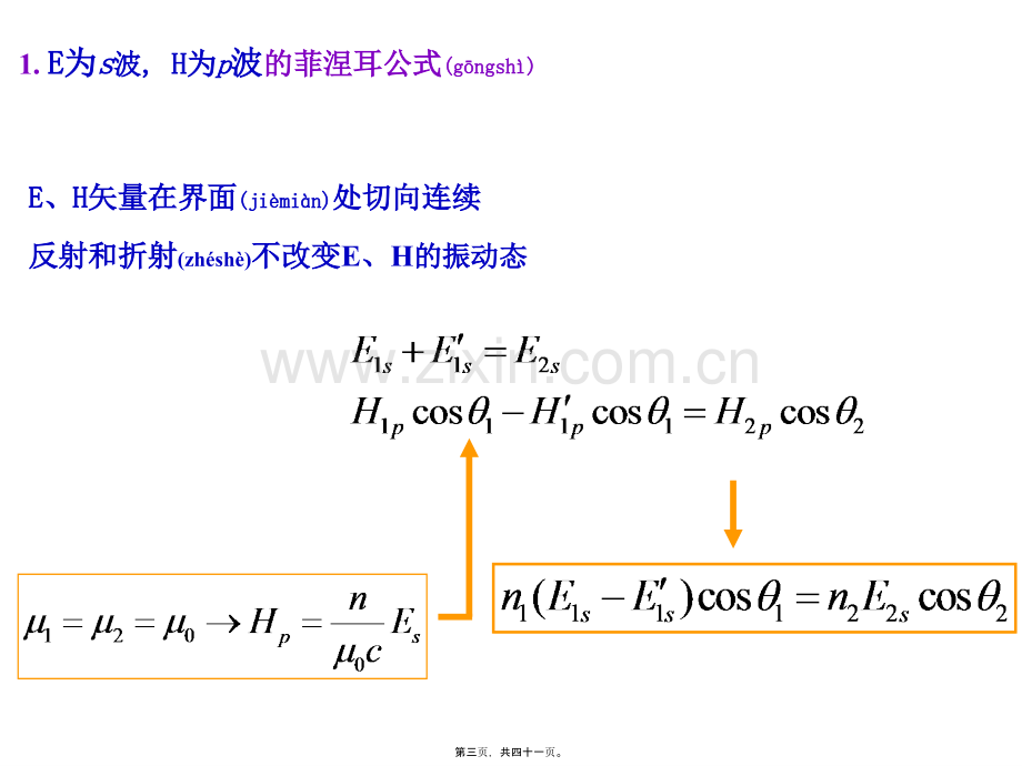 二、菲涅耳公式表示反射波、折射波与入射波的振幅和位相关.ppt_第3页