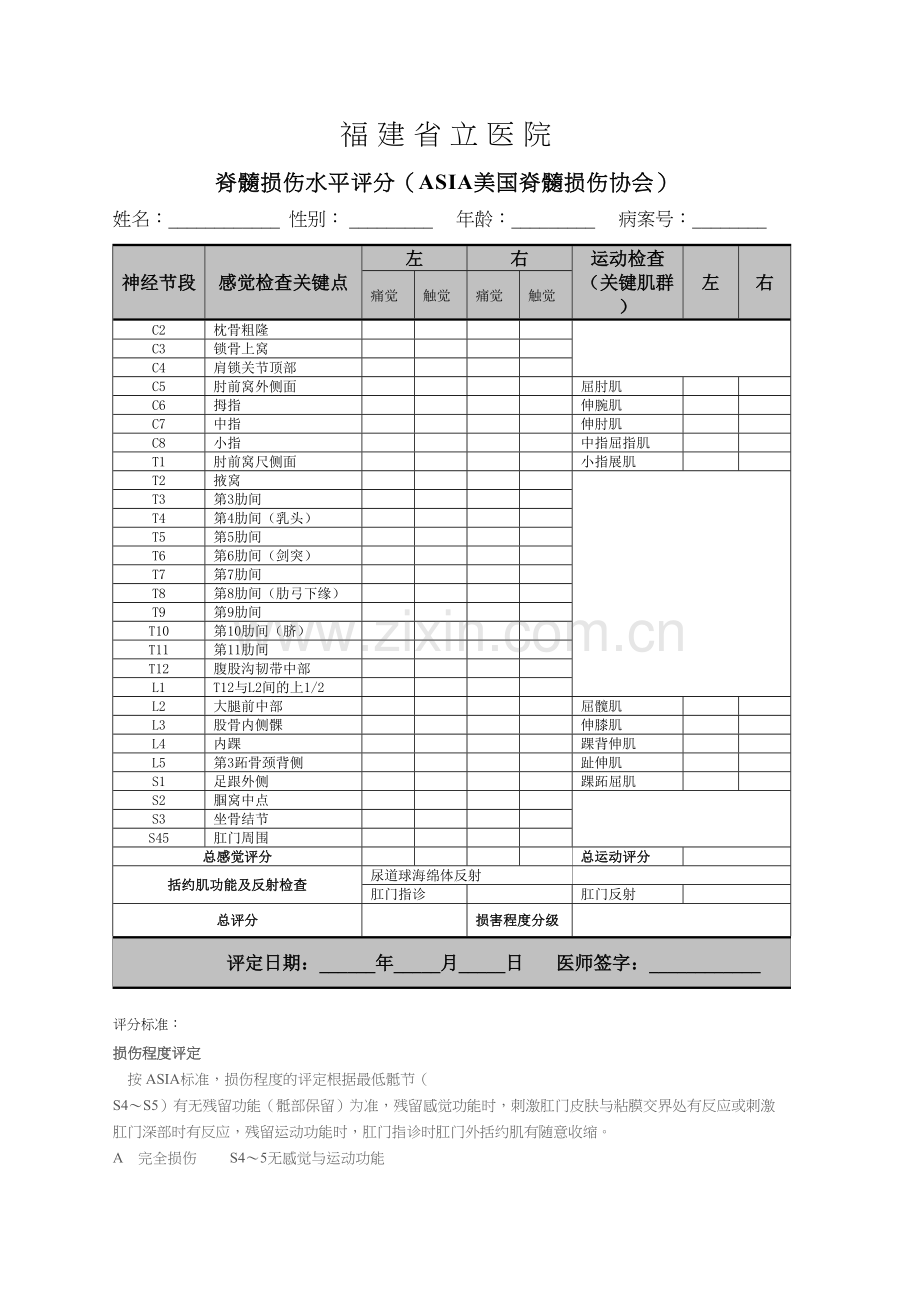 脊髓损伤水平评分ASIA.docx_第1页