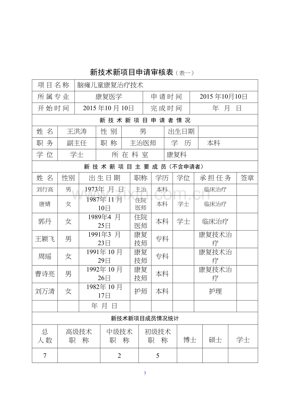 学术讨论—脑瘫新技术新项目申请审核表.docx_第3页