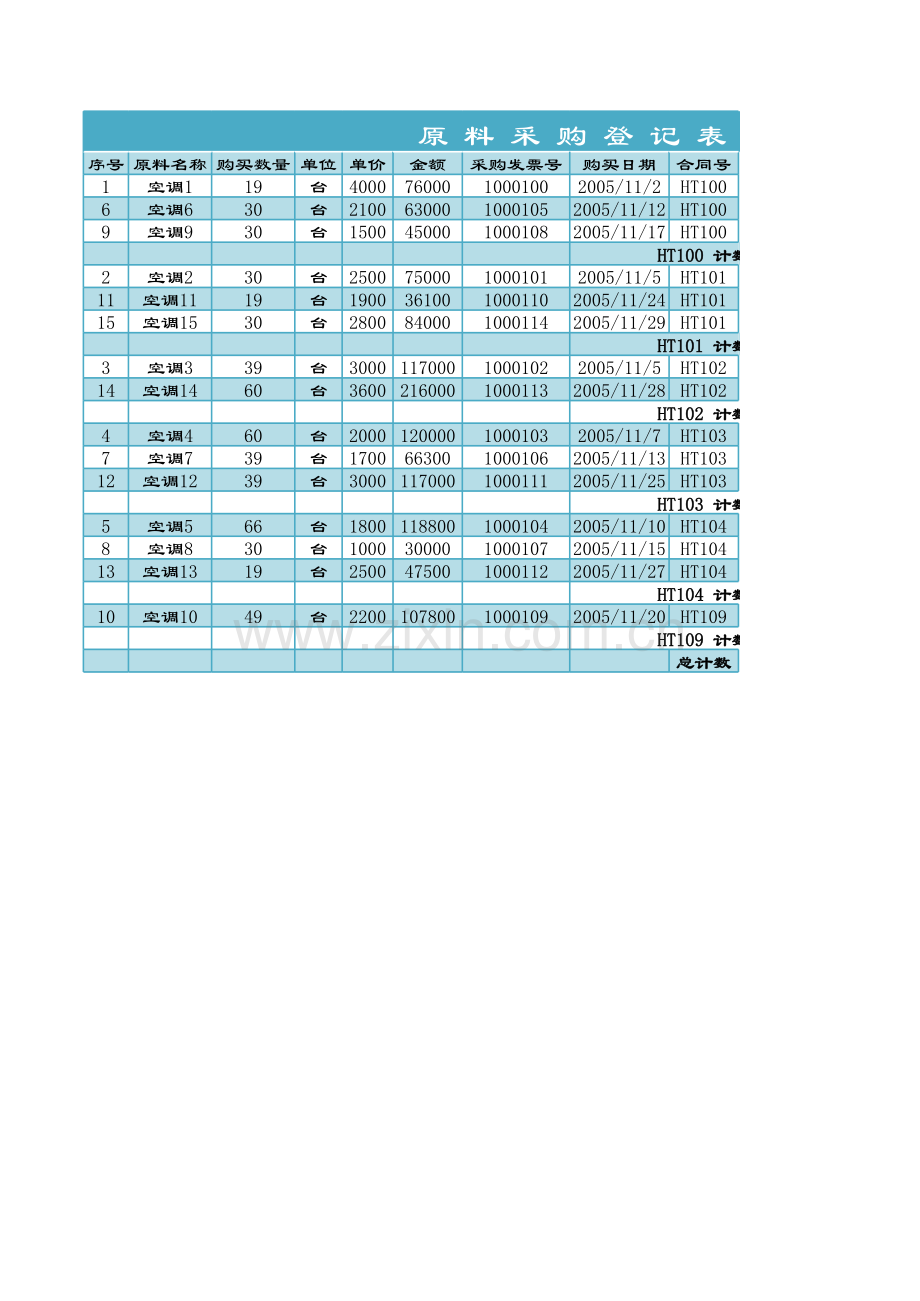 原料采购登记表模板.xls_第3页