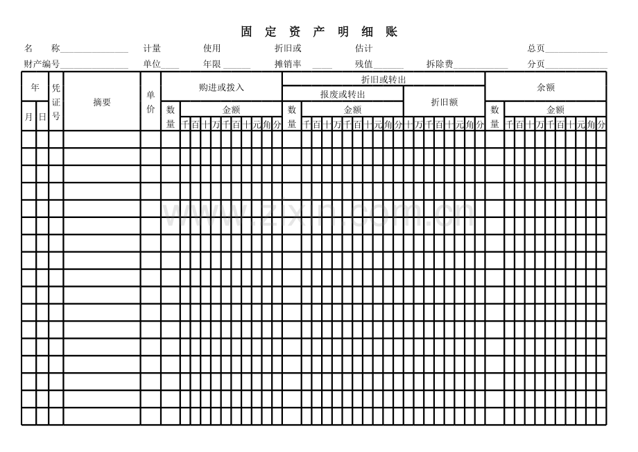 固定资产明细账模板.xls_第1页