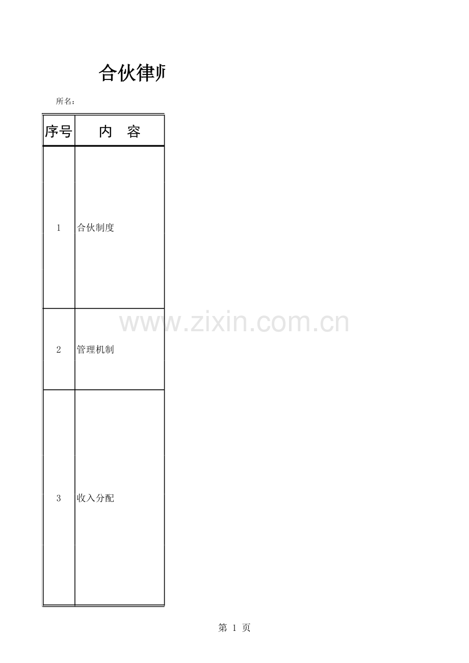 合伙律师事务所建设情况问卷调查表模板.xls_第1页