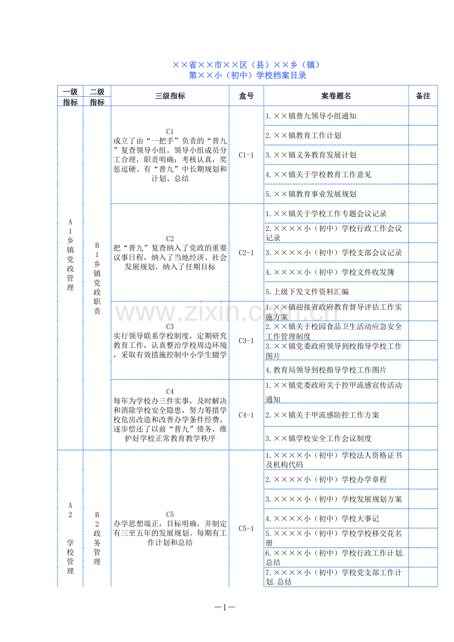 学校普九档案目录模板.xls_第1页