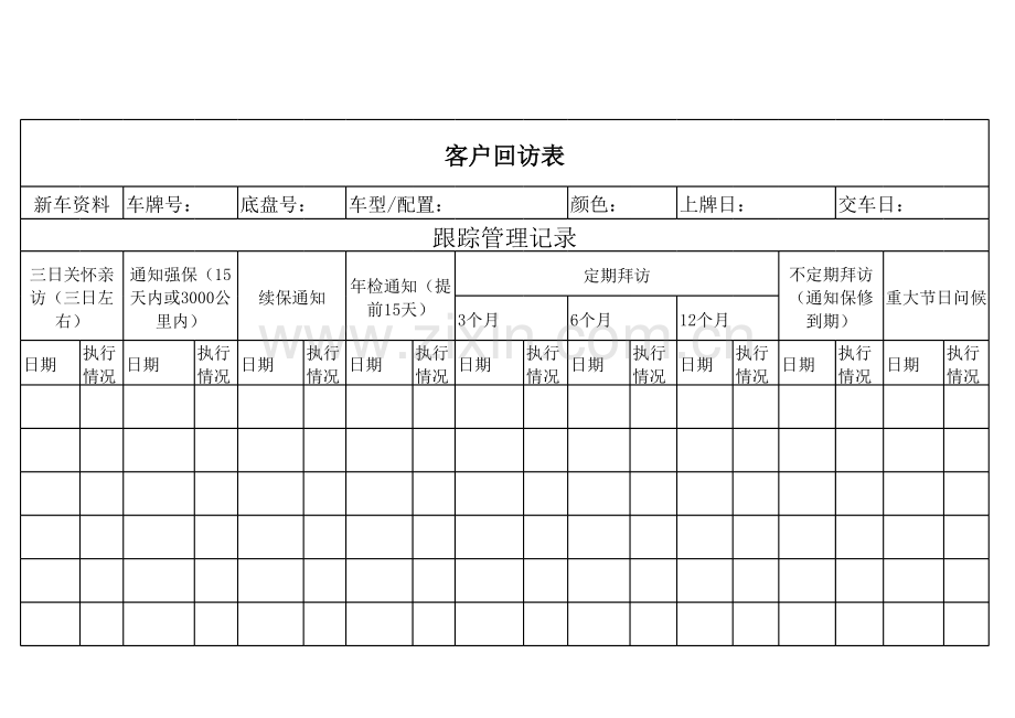 汽车销售4S店客户回访表模板.xls_第1页