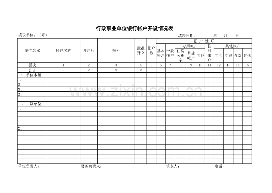 行政事业单位银行帐户开设情况表模板.xls_第1页