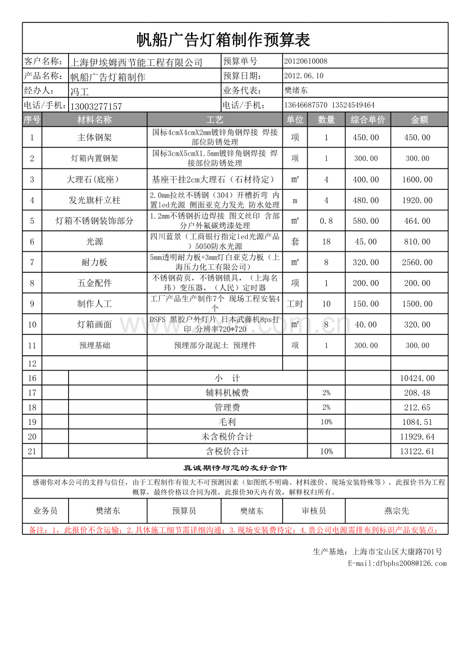 广告制作预算表模板.xls_第1页