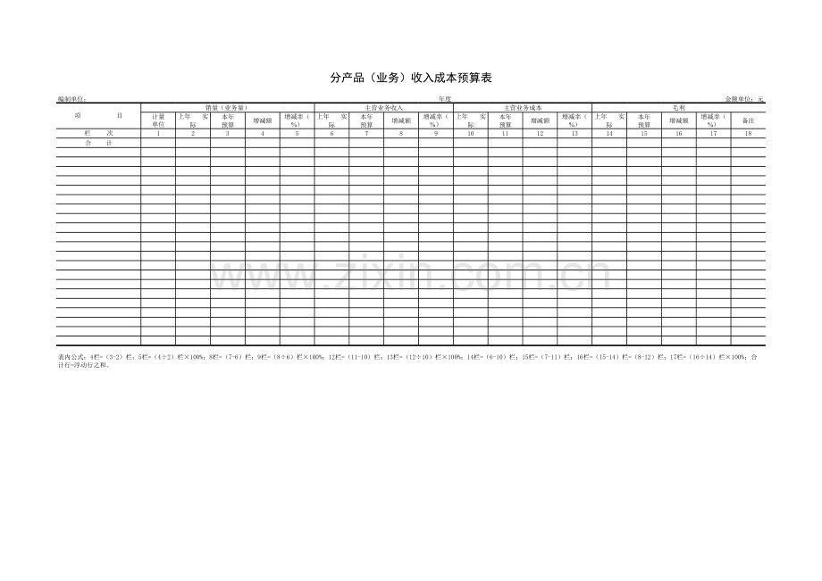 分产品（业务）收入成本预算表模板.xls_第1页