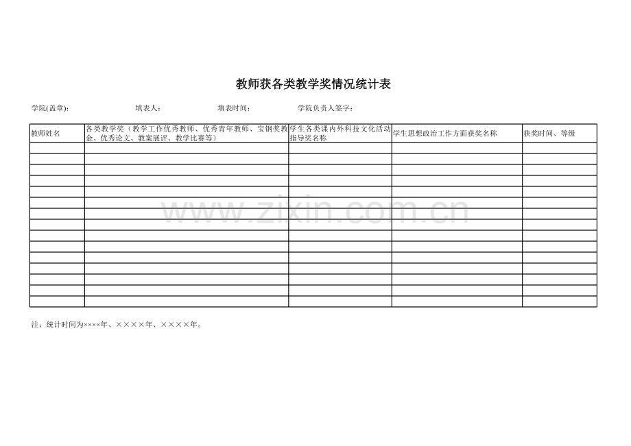 教师获各类教学奖情况统计表模板.xls_第1页