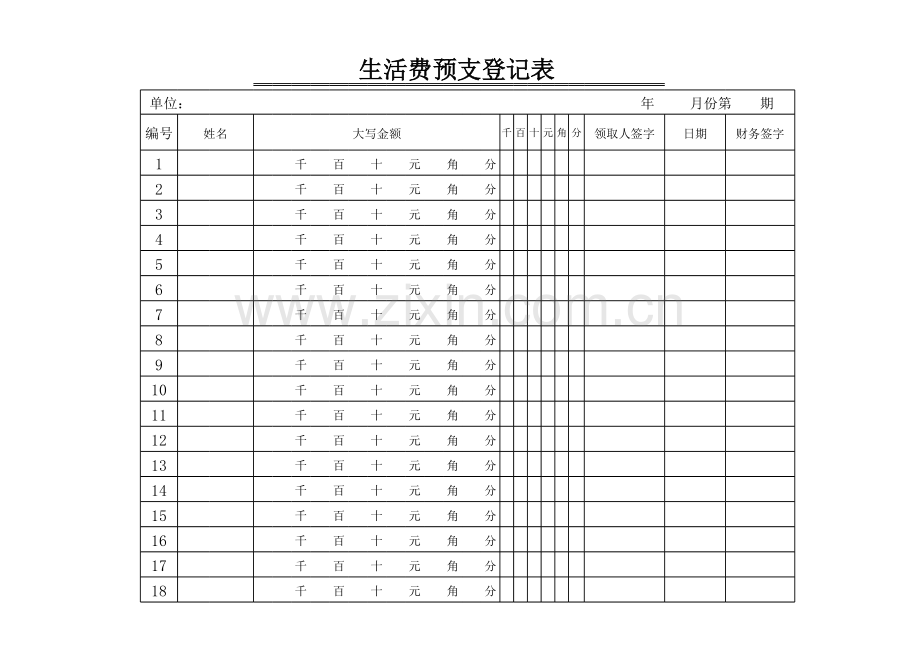 生活费预支登记表模板.xls_第1页