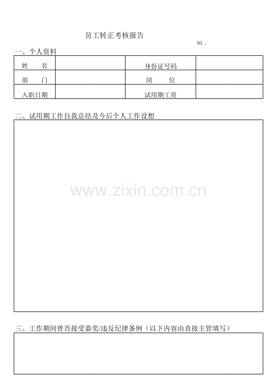 员工转正考核报告模板.xls_第1页