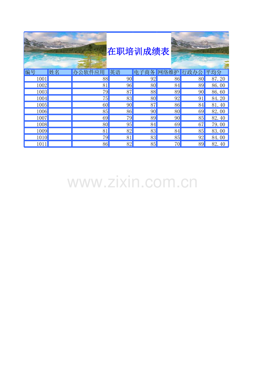 在职培训成绩表模板.xls_第1页