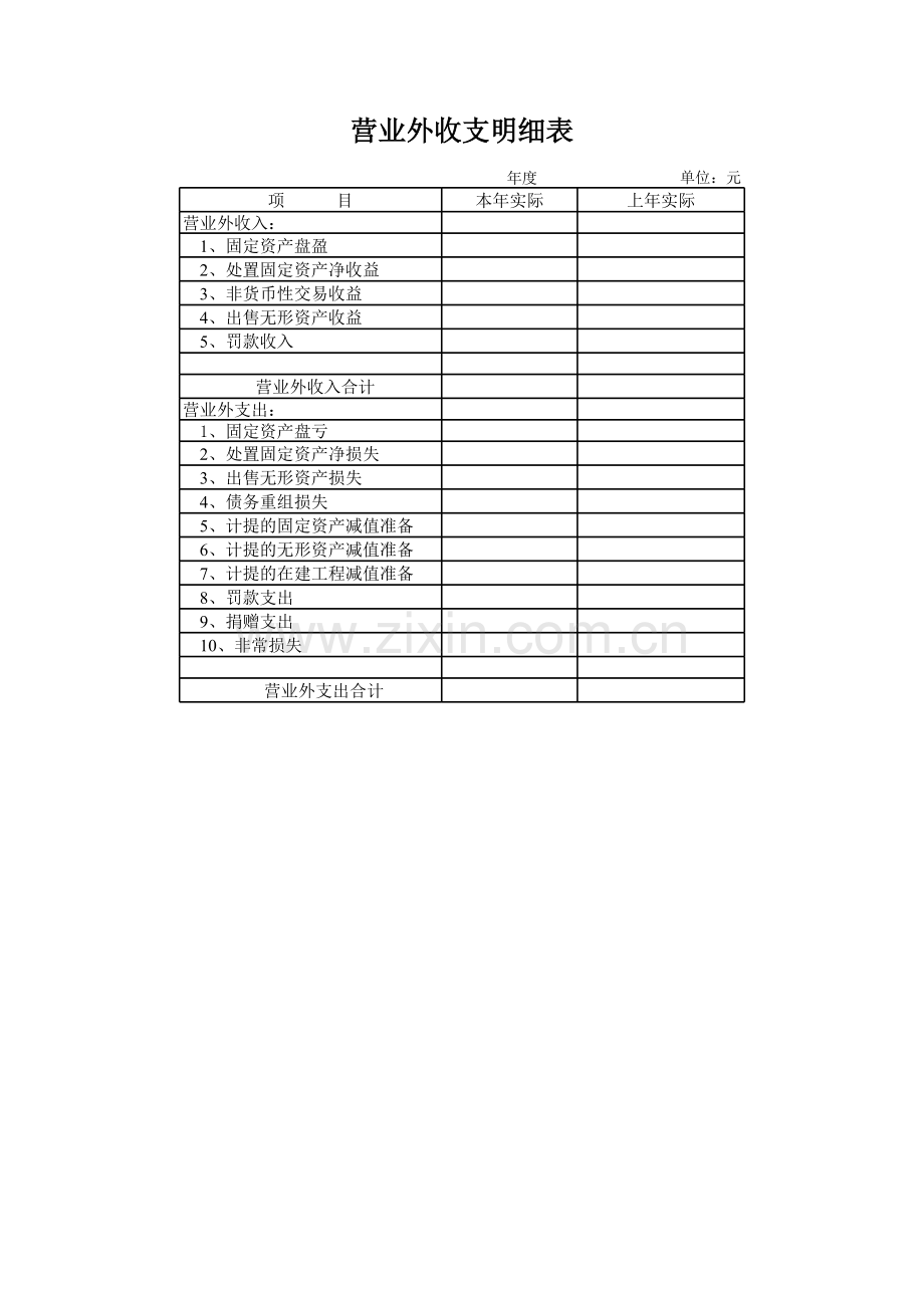 营业外收支明细表模板.xls_第1页