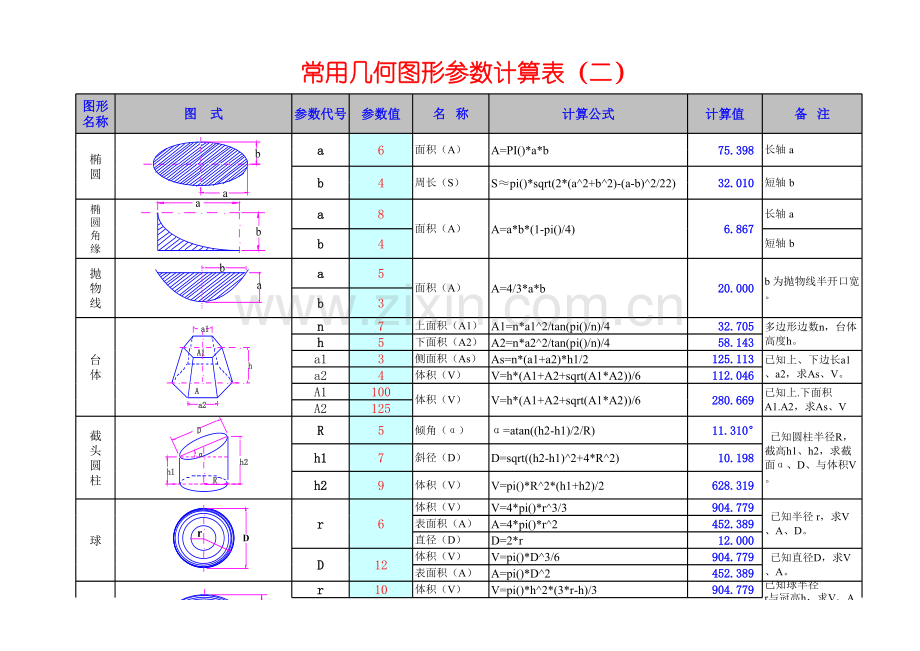 常用几何图形参数计算表模板.xls_第3页