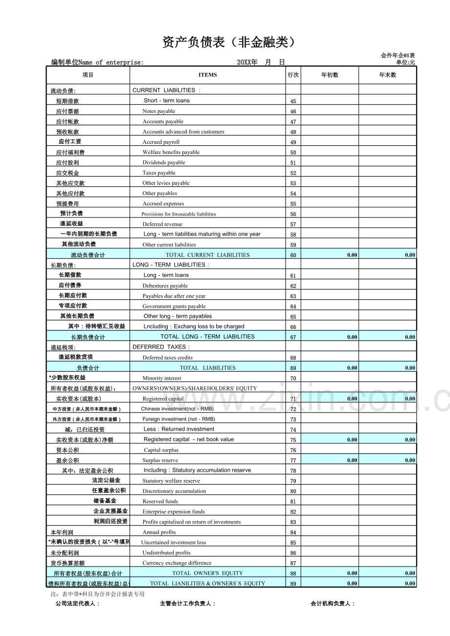 20XX年度外商投资企业会计报表模板.xls_第3页