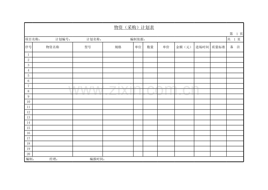 物资（采购）计划表模板.xls_第1页