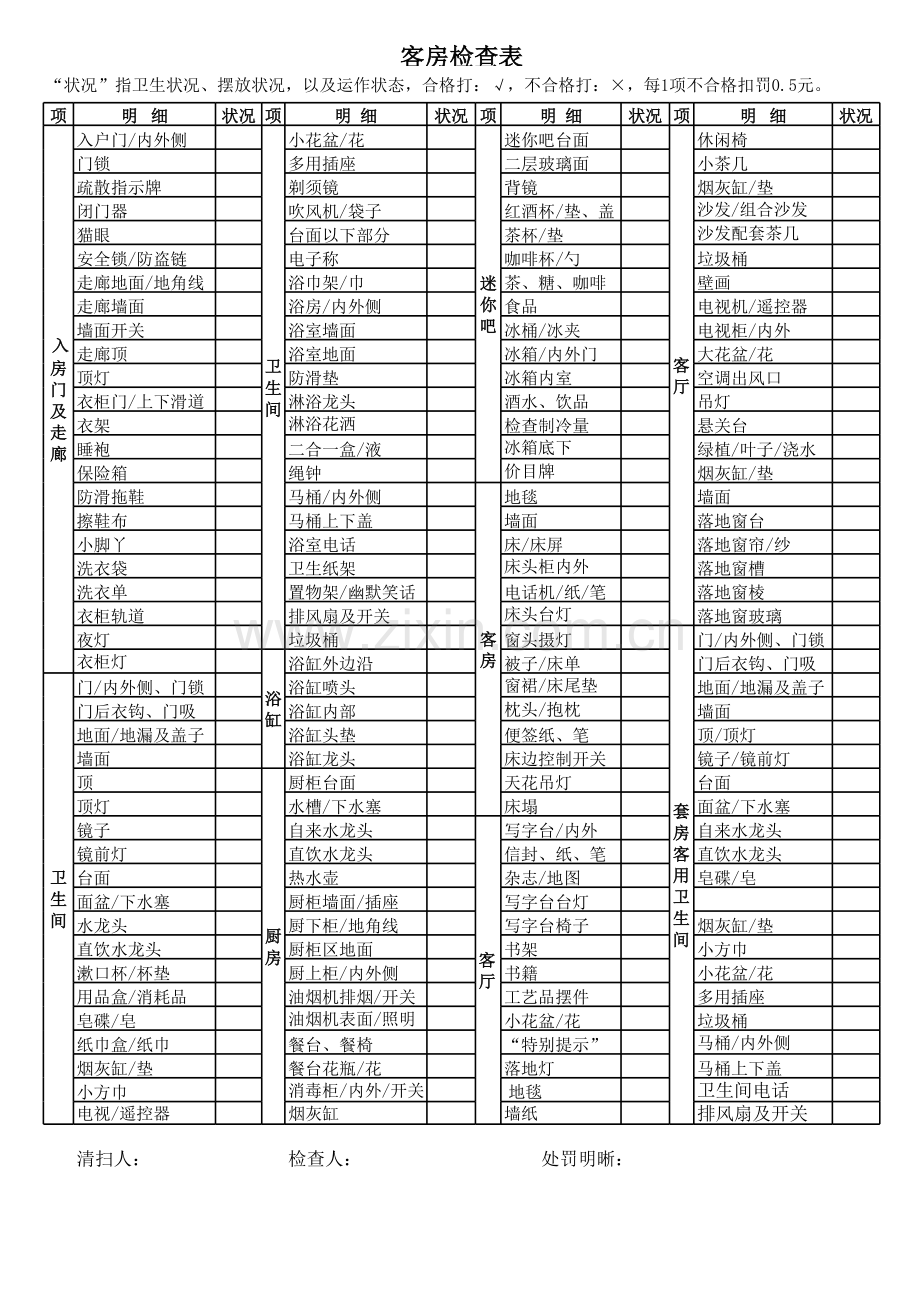 客房检查表模板.xls_第1页