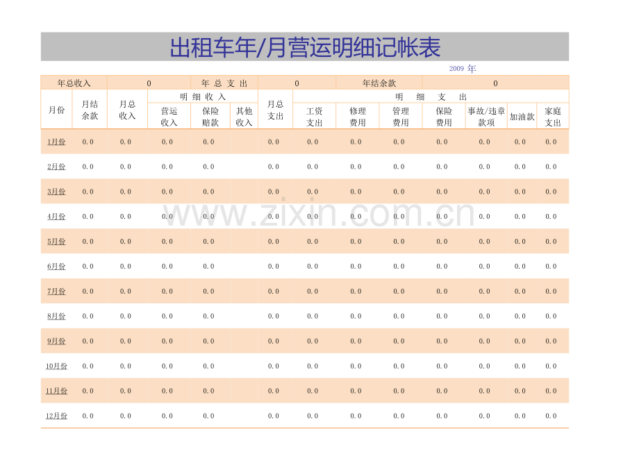 出租车运营明细记账表模板.xls_第1页