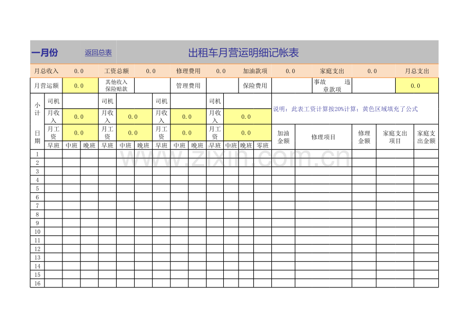 出租车运营明细记账表模板.xls_第3页