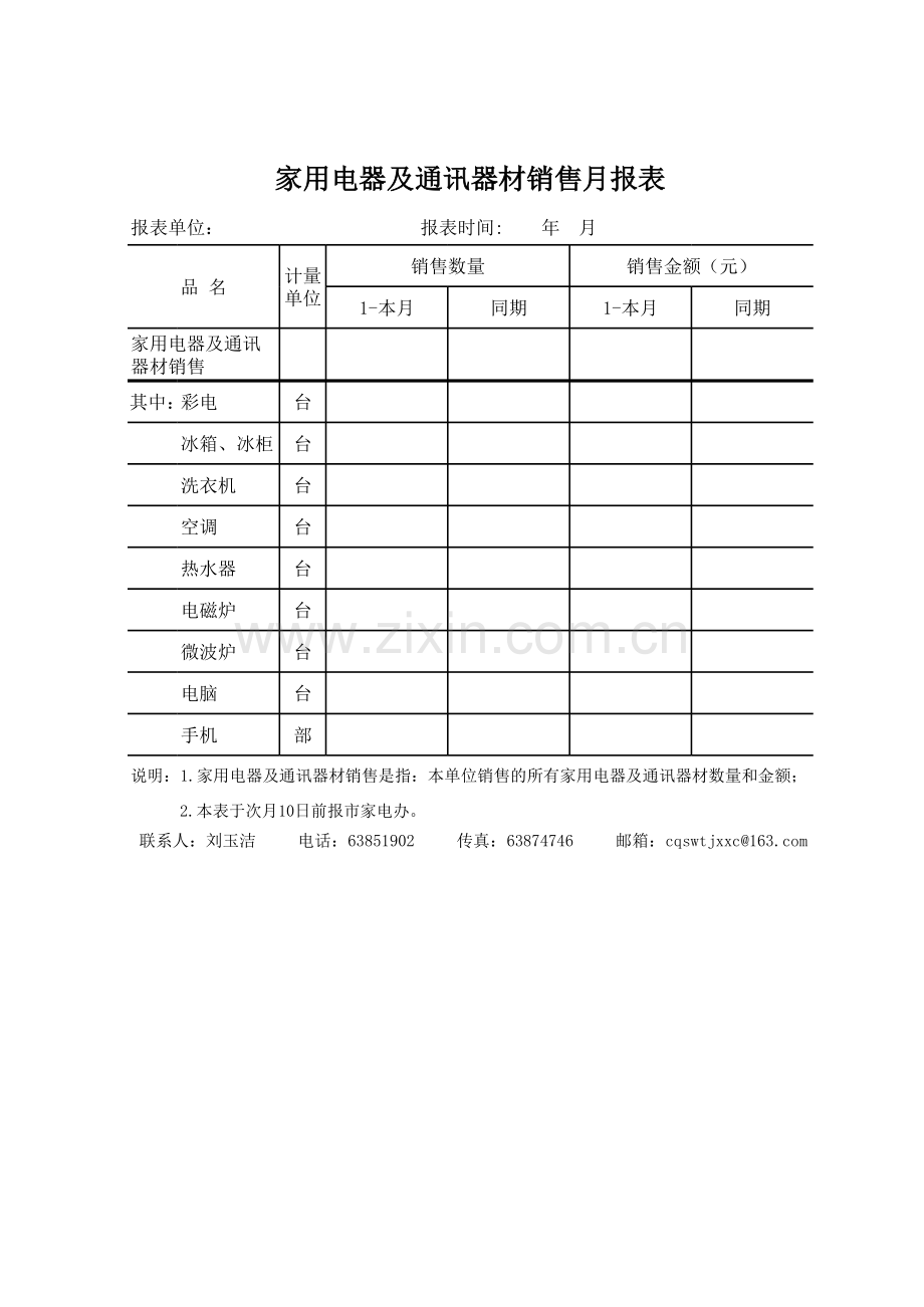 家用电器及通讯器材销售月报表模板.xls_第1页