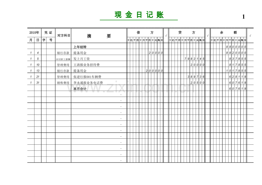 日记账格式模板.xls_第1页