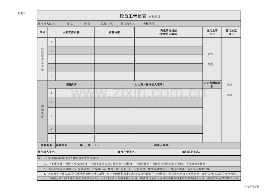 一般员工考核表模板.xls_第1页