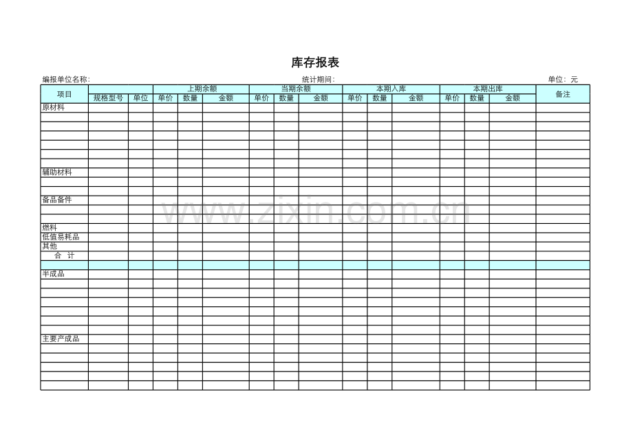 库存报表模板.xls_第1页