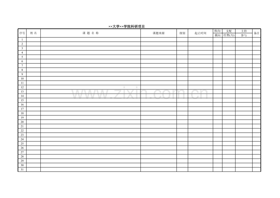 大学学院科研项目模板.xls_第1页