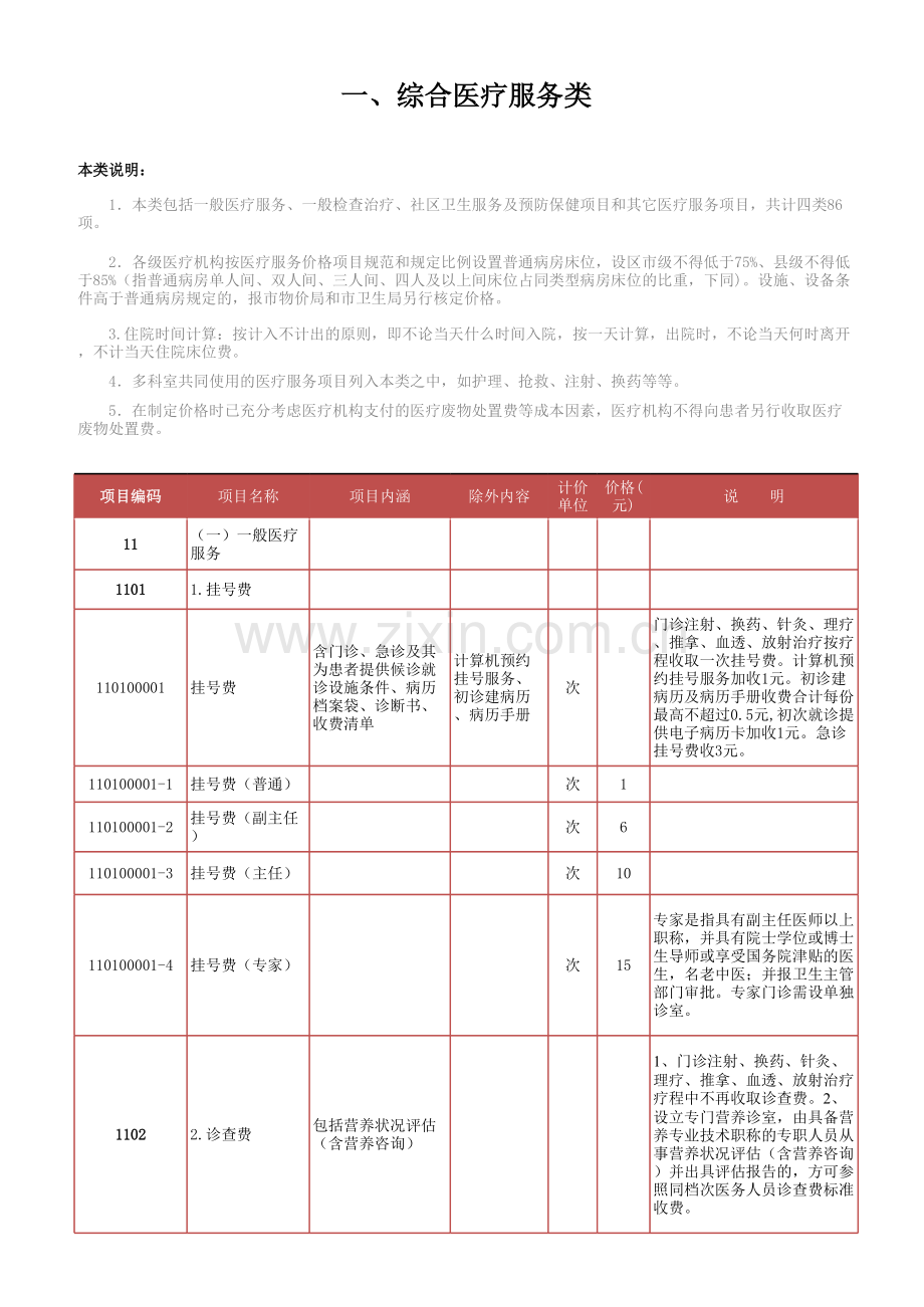 综合医疗服务类模板.xls_第1页