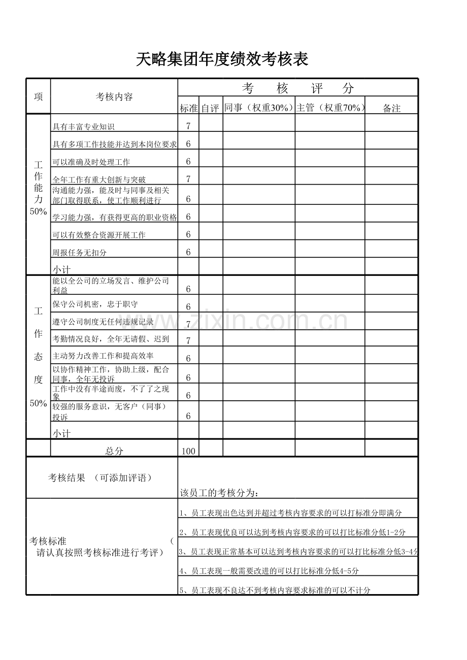 员工自我考核表模板.xls_第2页