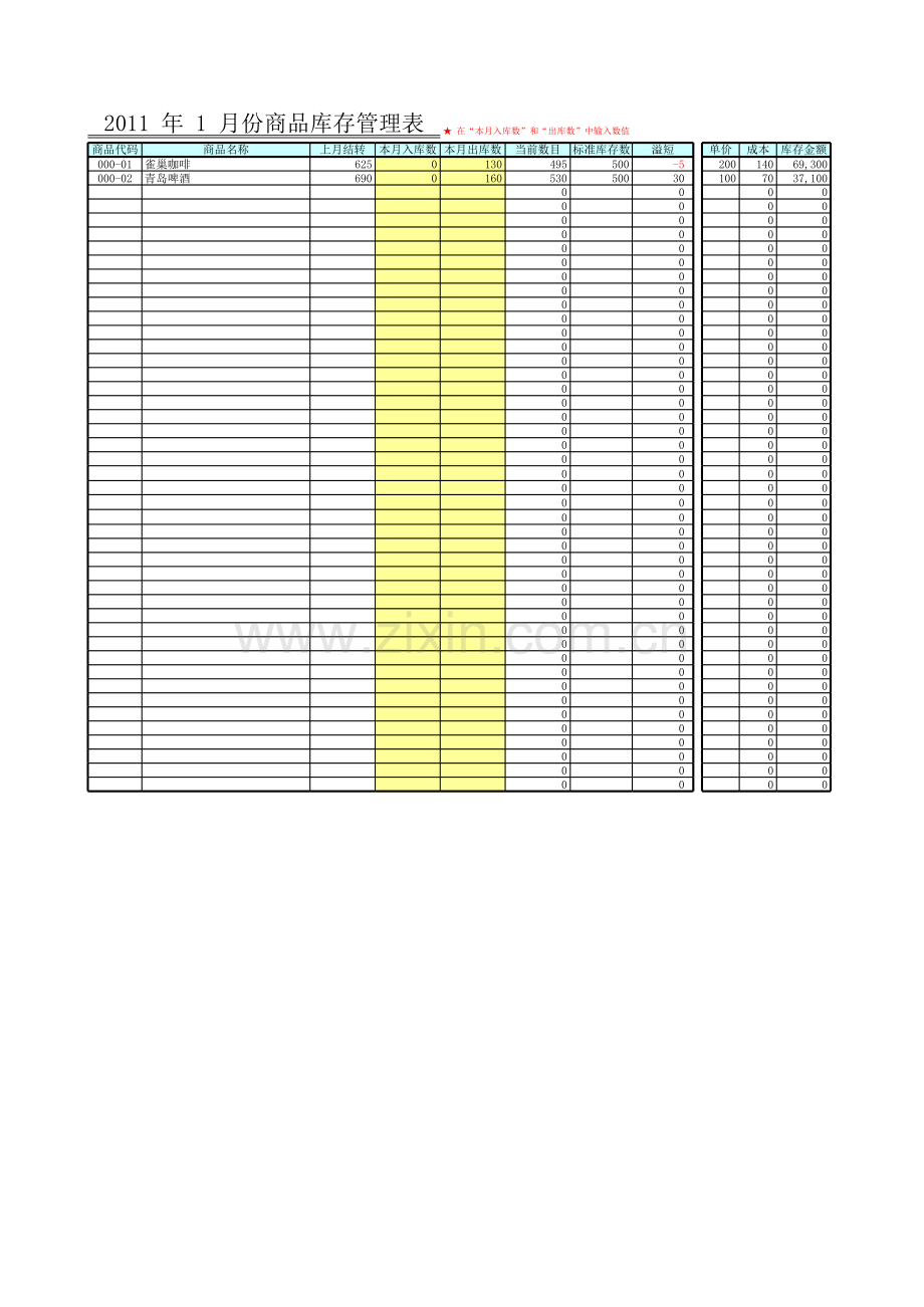 商品库存管理表模板.xls_第1页